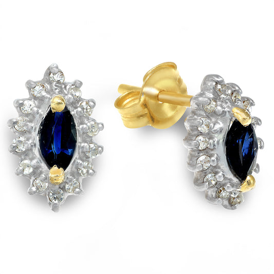 Vintage 14k 0.13ct Yellow Gold Diamond & Sapphire Earrings