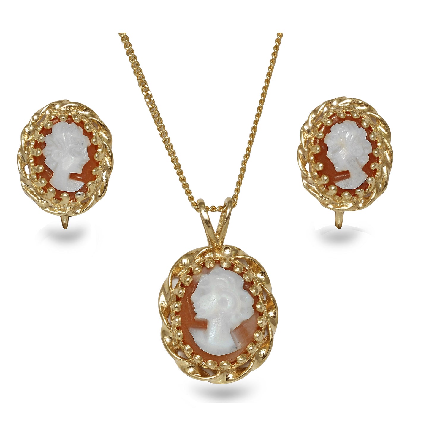 Vintage 14k Cameo Earring & Pendant Set