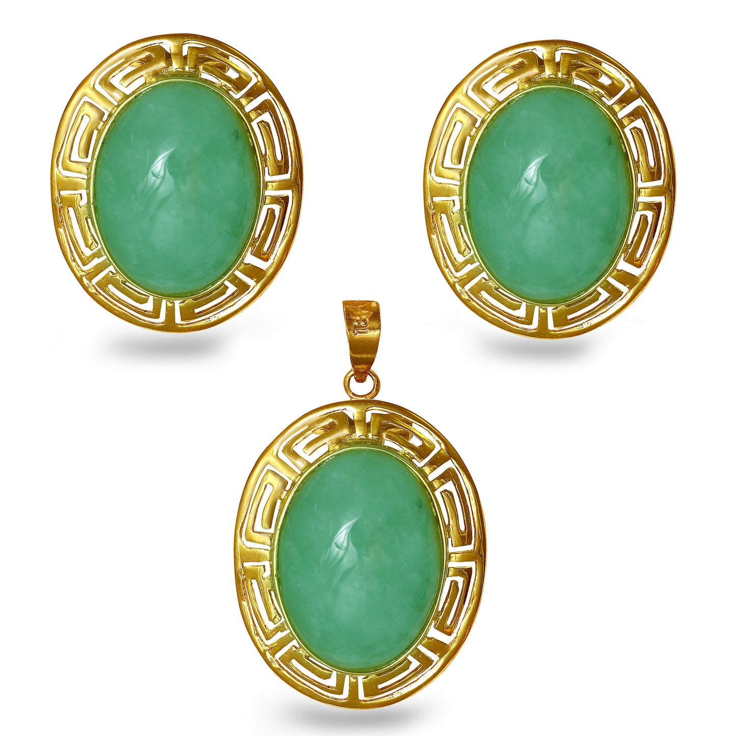 Vintage 18k 15.26ct Jade Earring & Pendant Set