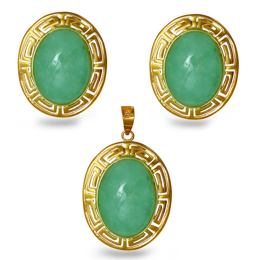 Vintage 18k 15.26ct Jade Earring & Pendant Set