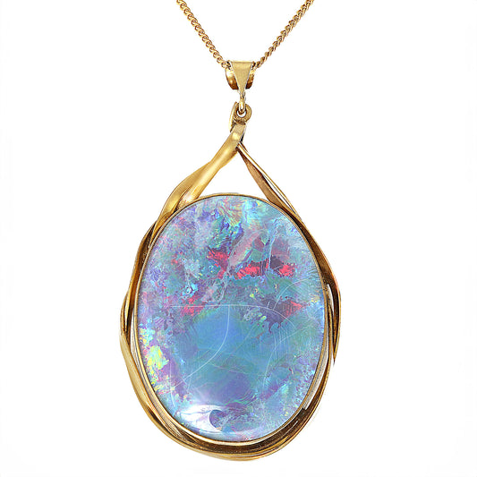 Vintage 10k 17.28ct Opal Pendant Necklace