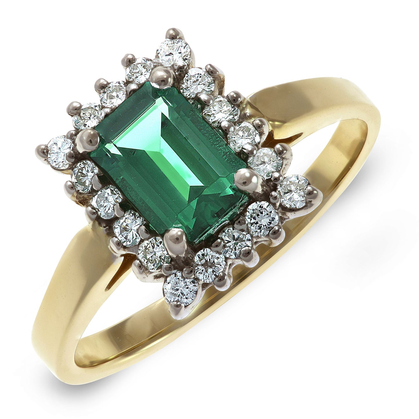 Vintage 14k 0.30ct 1.00ct Diamond & Synthetic Emerald Ring