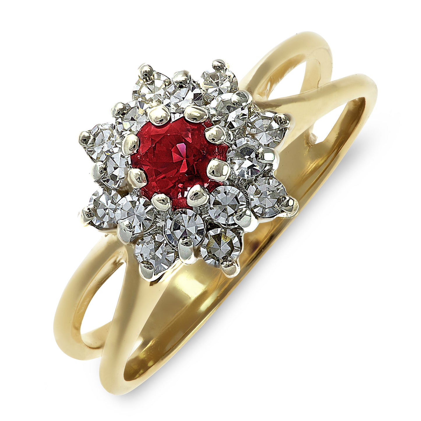 Vintage 14k 0.50ct 0.38ct Diamond Cluster & Ruby Ring